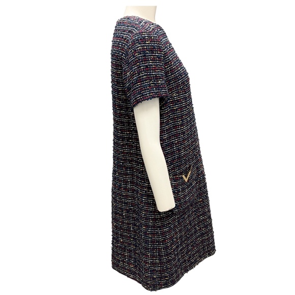 VALENTINO NAVY MULTI 2022 VLOGO TWEED DRESS - Picture 2 of 6